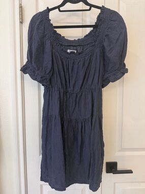 Old Navy Smocked Cottagecore Navy Blue Puff Sleeve Mini Dress size Small